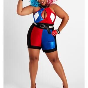 NEW Ashley Stewart red and blue Crazy Quinn Halloween Costume, 1X